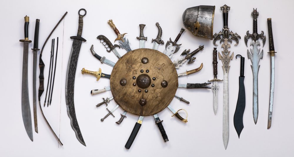 Medieval,swords,and,shields,,ancient,weapons